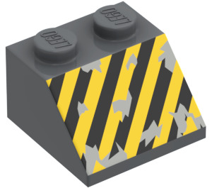 LEGO Dark Stone Gray Slope 2 x 2 (45°) with Black and Yellow Danger Stripes and Damage Decoration (3039)