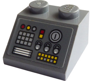LEGO Donker Steengrijs Helling 2 x 2 (45°) met Levers, Dials en Gauges Sticker (3039)