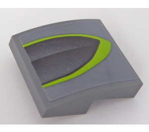 LEGO Dark Stone Gray Slope 2 x 2 Curved with Dark Stone Gray Pattern Surrounded by Lime - Right Side Sticker (15068)