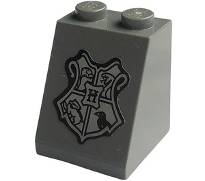 LEGO Donker Steengrijs Helling 2 x 2 x 2 (65°) met Hogwarts Coat of Armen Crest Sticker met buis aan de onderzijde (3678)