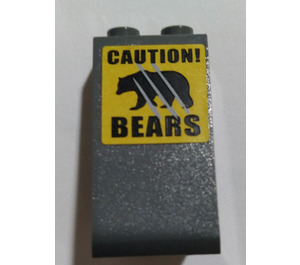 LEGO Dark Stone Gray Slope 2 x 2 x 3 (75°) with 'CAUTION!' 'BEARS' Warning sign Sticker (Solid Studs) (98560)