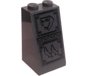LEGO Gris pierre foncé Pente 2 x 2 x 3 (75°) avec Hissing Snake et Scimitars (La gauche) Autocollant Goujons solides (98560)
