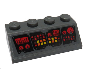 LEGO Tmavě kamenná šedá Sklon 2 x 4 (45°) s Control Panels Samolepka s drsným povrchem (3037)