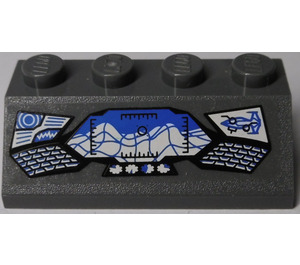 LEGO Dark Stone Gray Slope 2 x 4 (45°) with Spaceship Control Panel Sticker with Rough Surface (3037)