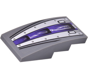 LEGO Dark Stone Gray Slope 2 x 4 Curved with Purple and Silver Stripes & Rivets Sticker (93606)