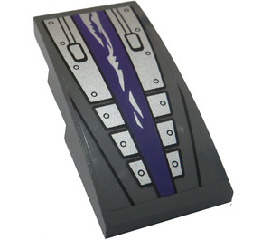 LEGO Dark Stone Gray Slope 2 x 4 Curved with Purple Stripe, Silver Plates and Rivets Sticker (93606)