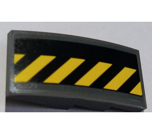LEGO Dark Stone Gray Slope 2 x 4 Curved with Yellow black stripes Sticker (93606)