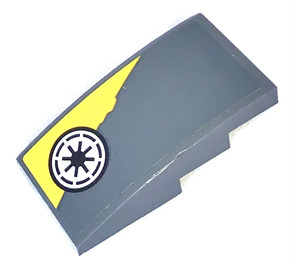 LEGO Dark Stone Gray Slope 2 x 4 Curved with Yellow Triangel and SW Republic Symbol (Left) Sticker (93606)