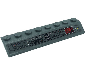 LEGO Dark Stone Gray Slope 2 x 8 (45°) with Control Panel, Levers, Dials, Buttons, Monitor Sticker (4445)