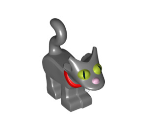 LEGO Dunkles Steingrau Standing Katze mit Curly Schwanz und Green Augen (20154)