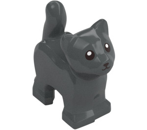 LEGO Dunkles Steingrau Standing Katze mit Kurz Schwanz Oben mit Schwarz Nase (84786 / 100552)