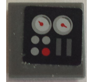 LEGO Dark Stone Gray Tile 1 x 1 with Gauges and Lights Sticker with Groove (3070)