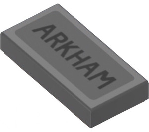 LEGO Dark Stone Gray Tile 1 x 2 with ‘ARKHAM’ Sticker with Groove (3069)