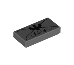 LEGO Dark Stone Gray Tile 1 x 2 with Bat, 'X', and Cursive Writing with Groove (11761 / 15061)