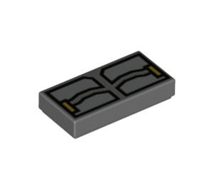 LEGO Dark Stone Gray Tile 1 x 2 with Batman Chest with Groove (3069 / 39074)