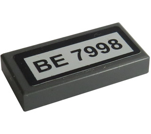 LEGO Dark Stone Gray Tile 1 x 2 with "BE 7998" Sticker with Groove (3069)
