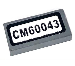 LEGO Dark Stone Gray Tile 1 x 2 with CM60043 License Plate Sticker with Groove (3069)