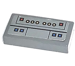 LEGO Dark Stone Gray Tile 1 x 2 with Control Panel 8093 Sticker with Groove (3069)