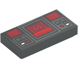 LEGO Dark Stone Gray Tile 1 x 2 with Control Panel with Dark Red Screens with Groove (3069 / 66894)