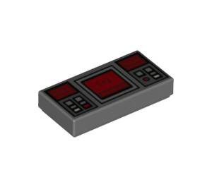 LEGO Dunkles Steingrau Fliese 1 x 2 mit Control Panel mit Dark rot Screens mit Nut (3069 / 66894)