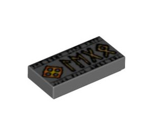 LEGO Mörk Stengrå Bricka 1 x 2 med Elder Futhark Runes med skåra (3069 / 60133)