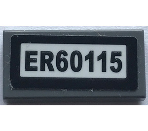 LEGO Dark Stone Gray Tile 1 x 2 with "ER60115" Sticker with Groove (3069)