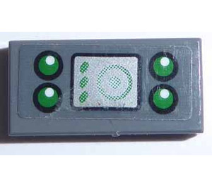 LEGO Dark Stone Gray Tile 1 x 2 with Four Green and Silver Buttons and radar pattern Sticker with Groove (3069)