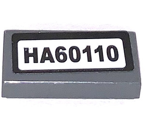 LEGO Dark Stone Gray Tile 1 x 2 with HA60110 License Plate Sticker with Groove (3069)