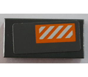 LEGO Dark Stone Gray Tile 1 x 2 with Orange and White Danger Stripes Sticker with Groove (3069)