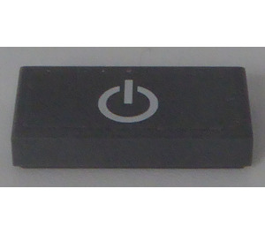 LEGO Dark Stone Gray Tile 1 x 2 with White Power Button Sticker with Groove (3069)