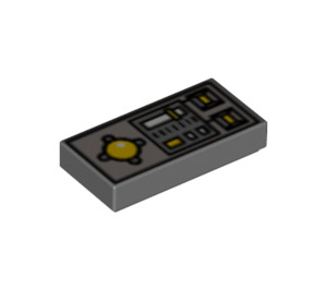 LEGO Dunkles Steingrau Fliese 1 x 2 mit Gelb Buttons und Knob Controls mit Nut (3069 / 49038)