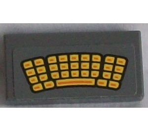 LEGO Dark Stone Gray Tile 1 x 2 with Yellow Keyboard Sticker with Groove (3069)