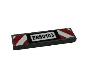 LEGO Dark Stone Gray Tile 1 x 4 with 'ER60103' and Red and White Danger Stripes Sticker (2431)