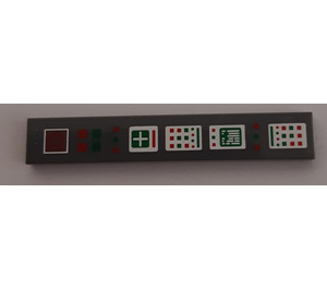LEGO Dunkles Steingrau Fliese 1 x 6 mit rot und Green Buttons Control Panel Aufkleber (6636)