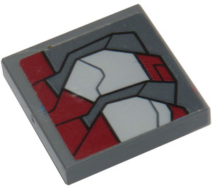 LEGO Gris pierre foncé Tuile 2 x 2 Inversé avec Dark rouge et Medium Stone Grey Rayures Autocollant (11203)