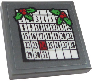 LEGO Dark Stone Gray Tile 2 x 2 Inverted with December Calendar Sticker (11203)