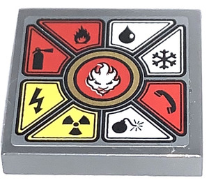 LEGO Dark Stone Gray Tile 2 x 2 Inverted with Fire Mech Weapon Selector Sticker (11203)