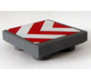 LEGO Gris pierre foncé Tuile 2 x 2 Inversé avec blanc et rouge Chevron Rayures Autocollant (11203)
