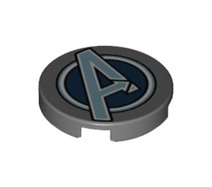 LEGO Dark Stone Gray Tile 2 x 2 Round with Avengers Symbol with Bottom Stud Holder (14769 / 45984)