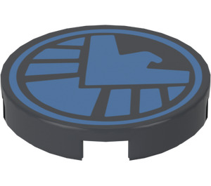 LEGO Dark Stone Gray Tile 2 x 2 Round with Bright Light Blue S.H.I.E.L.D Logo Sticker with Bottom Stud Holder (14769)