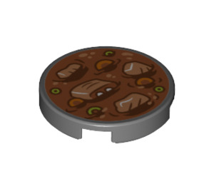 LEGO Dark Stone Gray Tile 2 x 2 Round with Chinese New Year's Soup with Bottom Stud Holder (14769 / 49925)