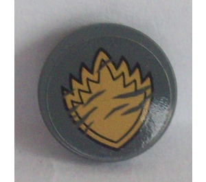 LEGO Dark Stone Gray Tile 2 x 2 Round with Gold Spiked Badge Sticker with Bottom Stud Holder (14769)