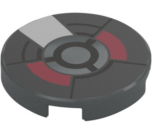 LEGO Dark Stone Gray Tile 2 x 2 Round with Red and Gray Anti Man Pattern with Bottom Stud Holder (14769 / 102819)