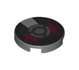 LEGO Dark Stone Gray Tile 2 x 2 Round with Red and Gray Anti Man Pattern with Bottom Stud Holder (14769 / 102819)