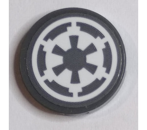 LEGO Dark Stone Gray Tile 2 x 2 Round with SW Imperial Logo Sticker with Bottom Stud Holder (14769)
