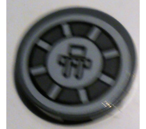 LEGO Dark Stone Gray Tile 2 x 2 Round with SW radial machinery Sticker with Bottom Stud Holder (14769)