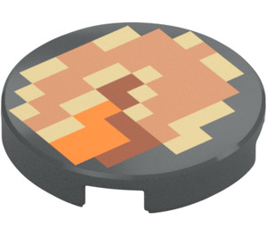 LEGO Dark Stone Gray Tile 2 x 2 Round with Tan Minecraft Pixels with Bottom Stud Holder (14769 / 103724)