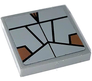 LEGO Dark Stone Gray Tile 2 x 2 with Brown Areas and Black Lines Sticker with Groove (3068)