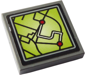 LEGO Dark Stone Gray Tile 2 x 2 with GPS Map Sticker with Groove (3068)