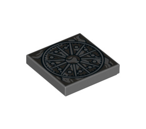 LEGO Dark Stone Gray Tile 2 x 2 with Gray Circle with Groove (3068 / 35140)